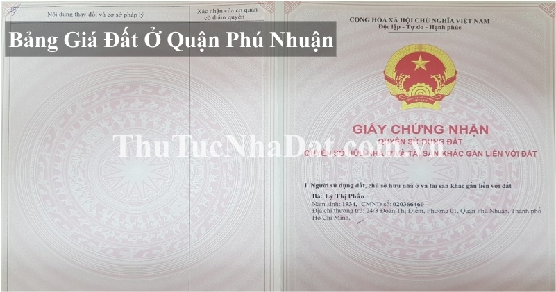 Bảng Giá Đất Ở Quận Phú Nhuận Giai Đoạn Từ 2015 Đến 2019